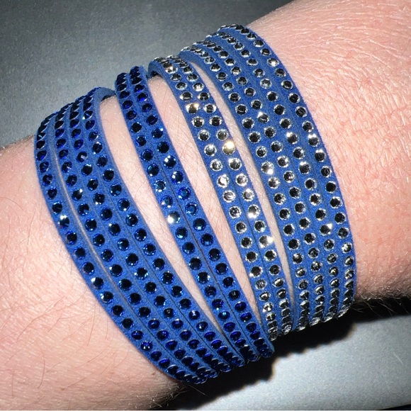 NIB Swarovski Slake Blue Suede Leather Wrap Around Crystal Bracelet - Picture 6 of 11